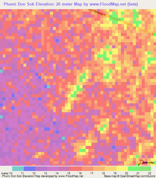 Phumi Don Sok,Cambodia Elevation Map