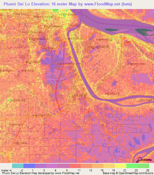 Phumi Dei Lo,Cambodia Elevation Map