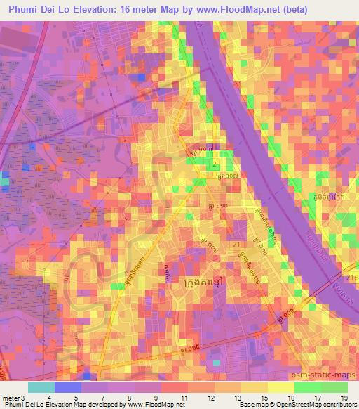 Phumi Dei Lo,Cambodia Elevation Map
