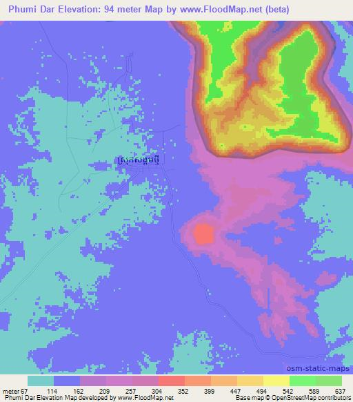 Phumi Dar,Cambodia Elevation Map