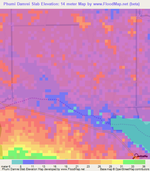 Phumi Damrei Slab,Cambodia Elevation Map