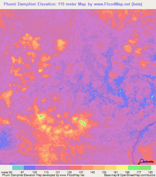 Phumi Damphiet,Cambodia Elevation Map