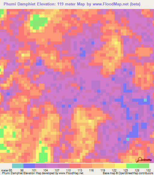 Phumi Damphiet,Cambodia Elevation Map
