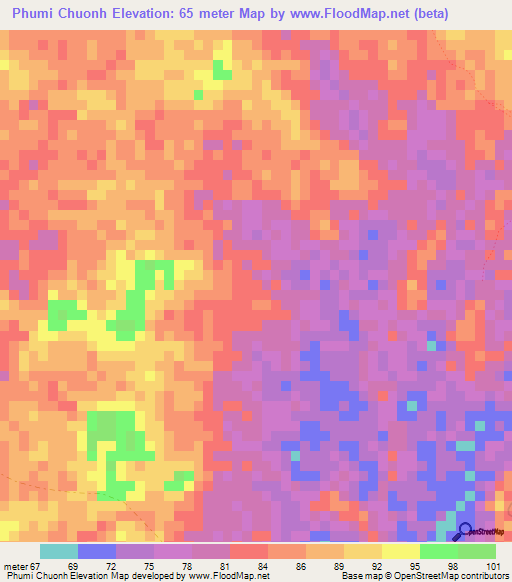Phumi Chuonh,Cambodia Elevation Map