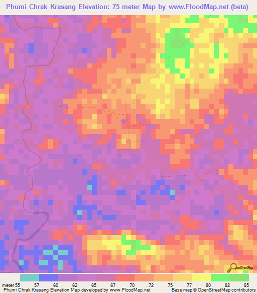 Phumi Chrak Krasang,Cambodia Elevation Map
