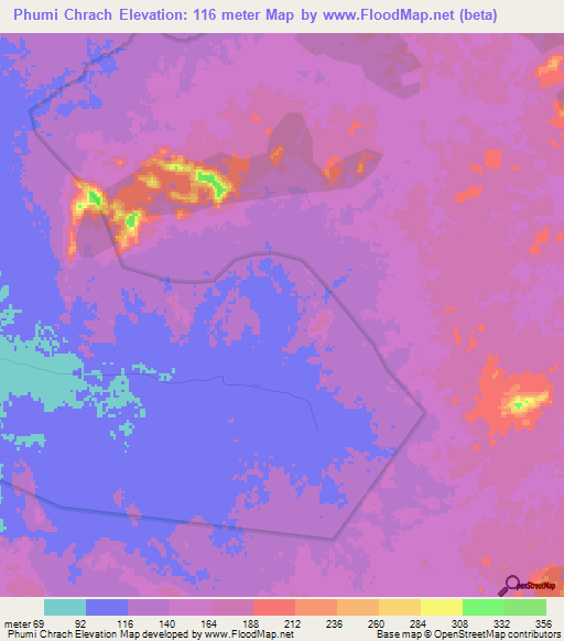 Phumi Chrach,Cambodia Elevation Map