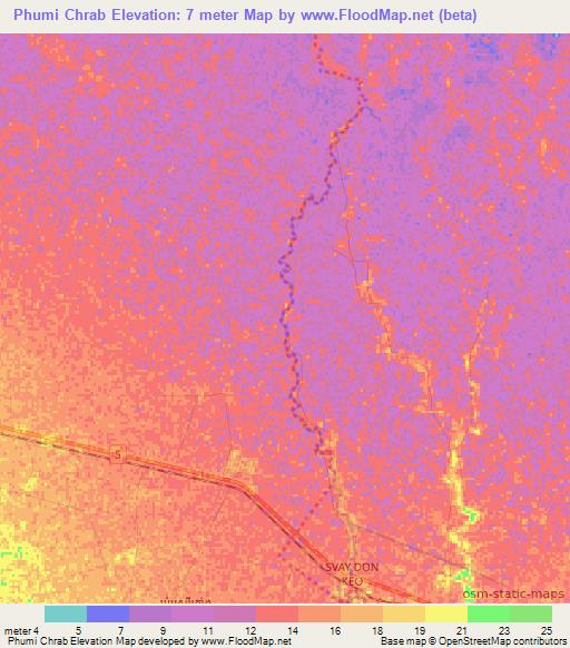 Phumi Chrab,Cambodia Elevation Map