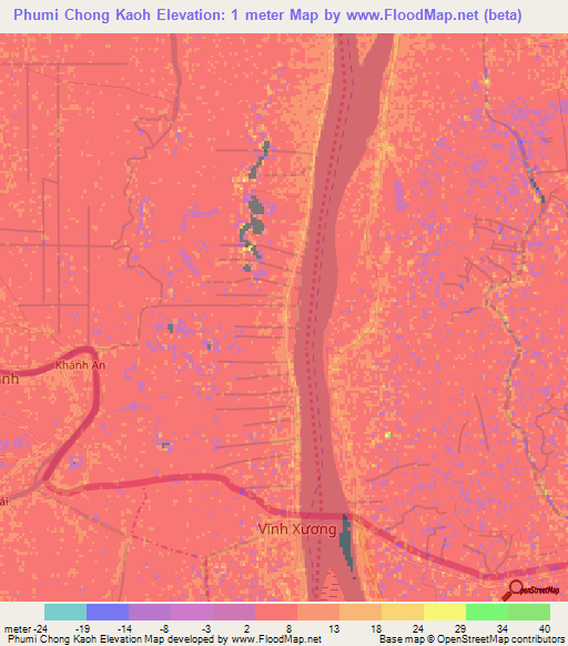 Phumi Chong Kaoh,Cambodia Elevation Map
