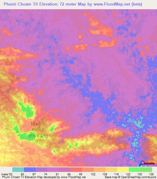 Phumi Choam Til,Cambodia Elevation Map