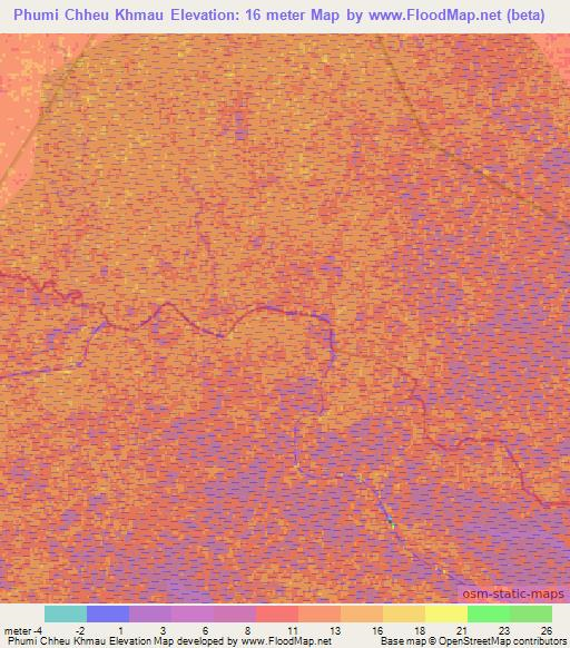 Phumi Chheu Khmau,Cambodia Elevation Map