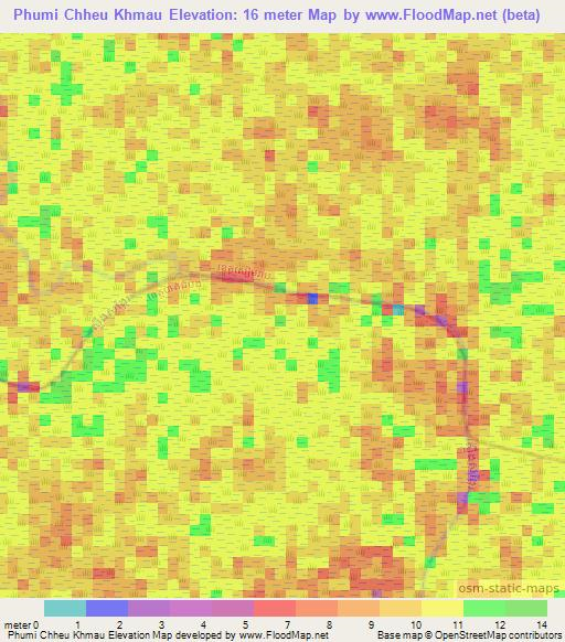 Phumi Chheu Khmau,Cambodia Elevation Map