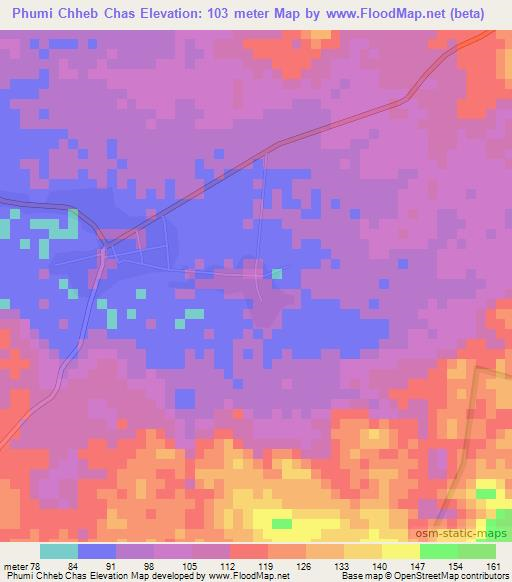 Phumi Chheb Chas,Cambodia Elevation Map
