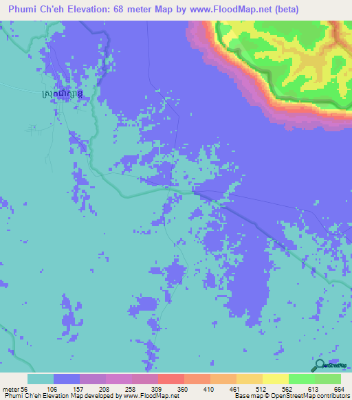 Phumi Ch'eh,Cambodia Elevation Map