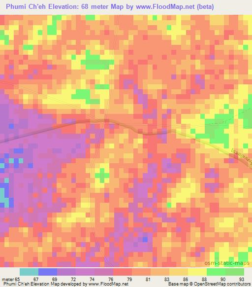 Phumi Ch'eh,Cambodia Elevation Map