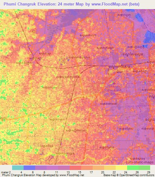 Phumi Changruk,Cambodia Elevation Map