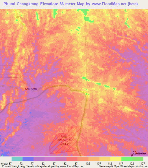 Phumi Changkrang,Cambodia Elevation Map