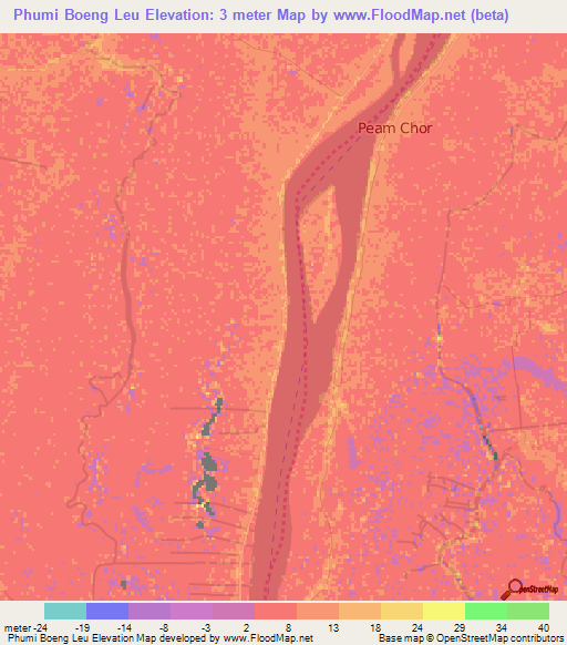 Phumi Boeng Leu,Cambodia Elevation Map