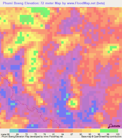 Phumi Boeng,Cambodia Elevation Map