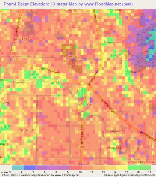 Phumi Bakur,Cambodia Elevation Map
