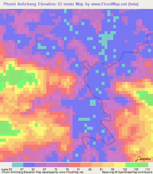 Phumi Anhchang,Cambodia Elevation Map