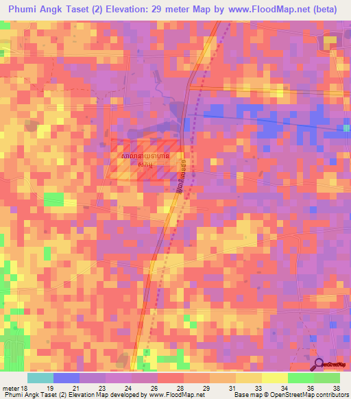 Phumi Angk Taset (2),Cambodia Elevation Map