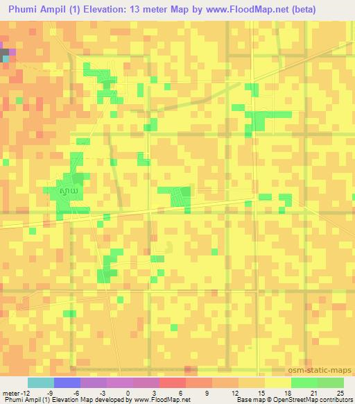 Phumi Ampil (1),Cambodia Elevation Map