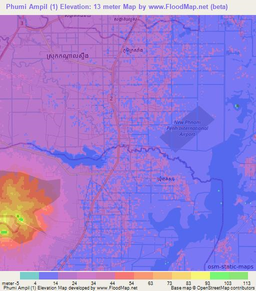 Phumi Ampil (1),Cambodia Elevation Map