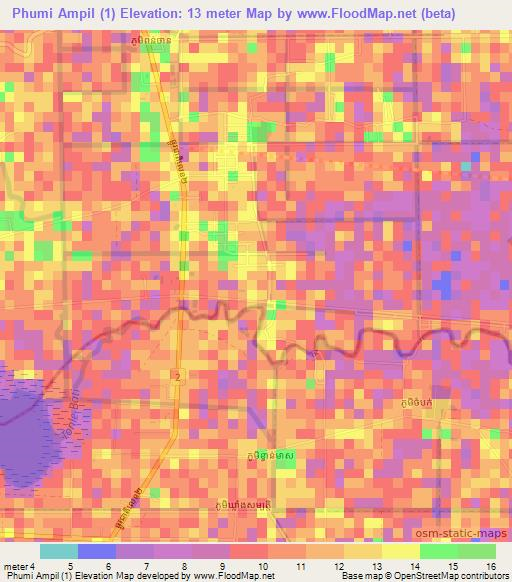 Phumi Ampil (1),Cambodia Elevation Map