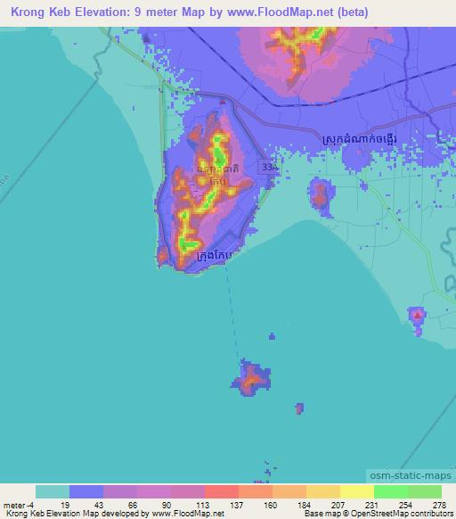 Krong Keb,Cambodia Elevation Map