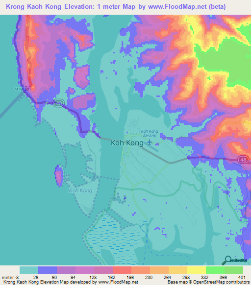 Krong Kaoh Kong,Cambodia Elevation Map