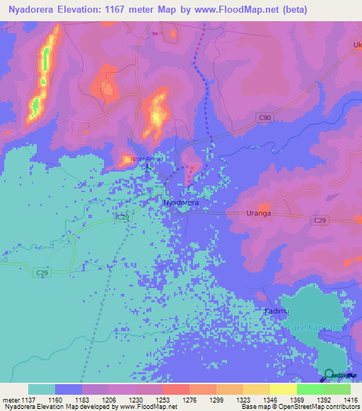 Nyadorera,Kenya Elevation Map