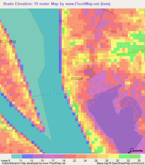 Kratie,Cambodia Elevation Map