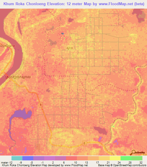 Khum Roka Chonloeng,Cambodia Elevation Map