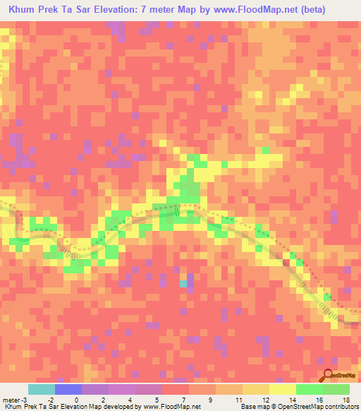 Khum Prek Ta Sar,Cambodia Elevation Map