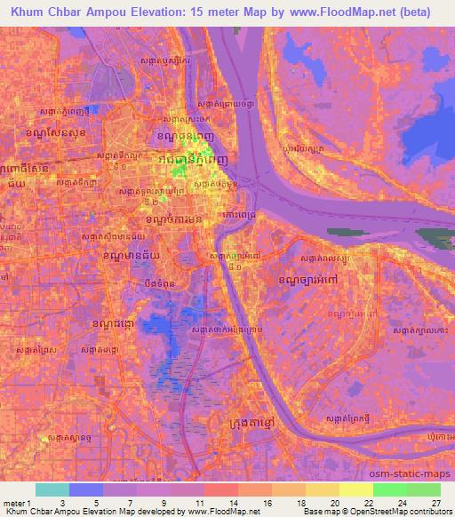 Khum Chbar Ampou,Cambodia Elevation Map