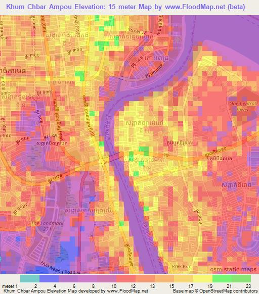Khum Chbar Ampou,Cambodia Elevation Map