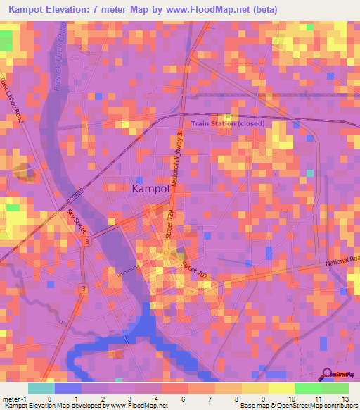 Kampot,Cambodia Elevation Map