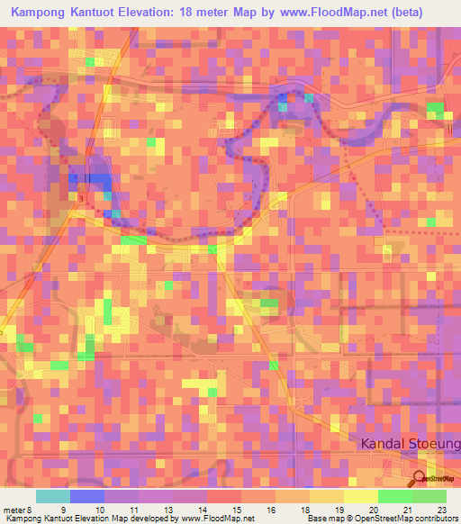 Kampong Kantuot,Cambodia Elevation Map