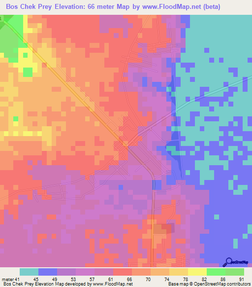 Bos Chek Prey,Cambodia Elevation Map