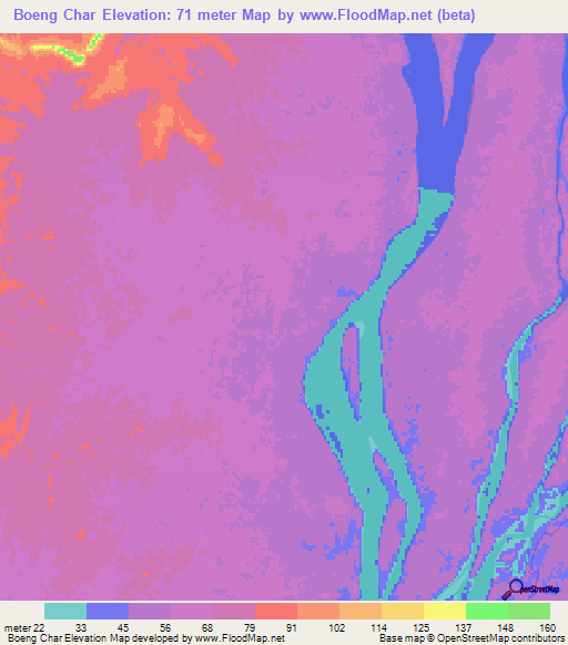 Boeng Char,Cambodia Elevation Map