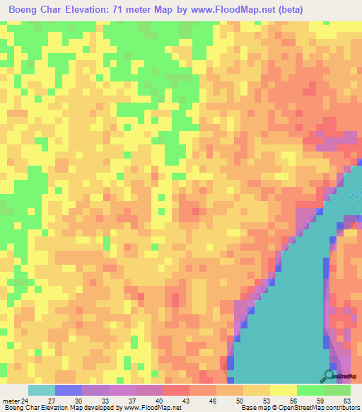Boeng Char,Cambodia Elevation Map