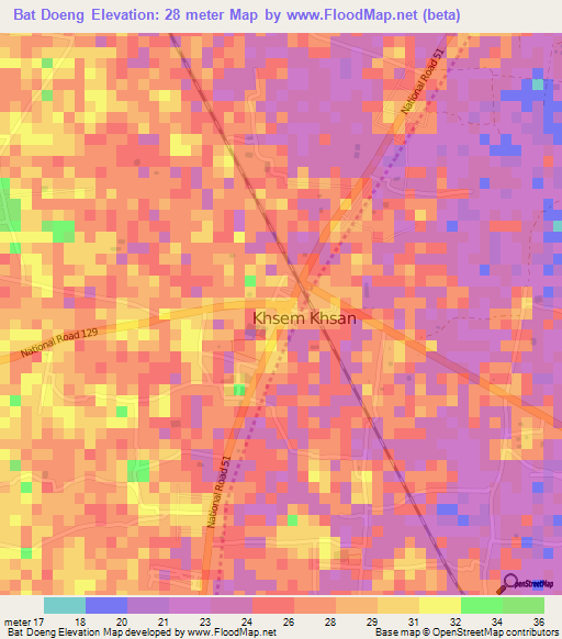 Bat Doeng,Cambodia Elevation Map