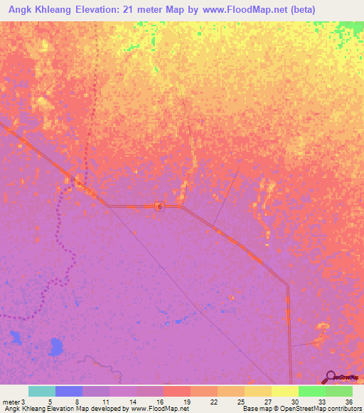 Angk Khleang,Cambodia Elevation Map