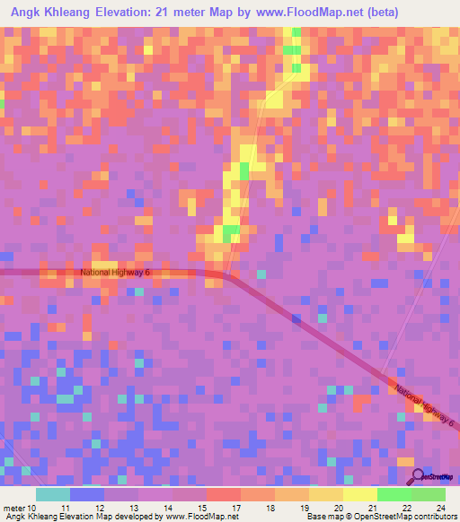 Angk Khleang,Cambodia Elevation Map