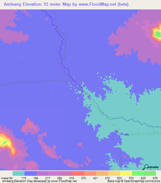 Amleang,Cambodia Elevation Map