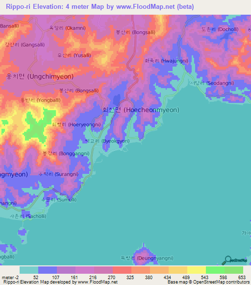 Rippo-ri,South Korea Elevation Map