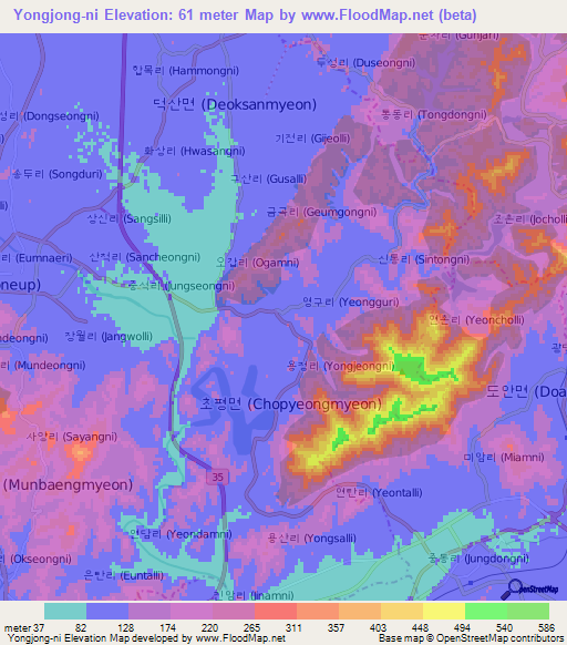 Yongjong-ni,South Korea Elevation Map