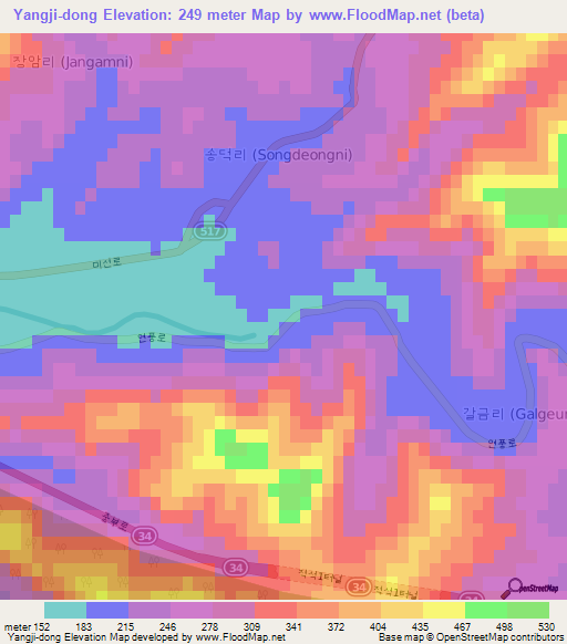 Yangji-dong,South Korea Elevation Map