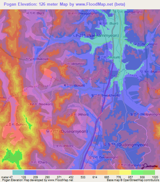 Pogan,South Korea Elevation Map