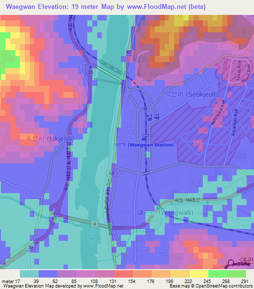 Waegwan,South Korea Elevation Map